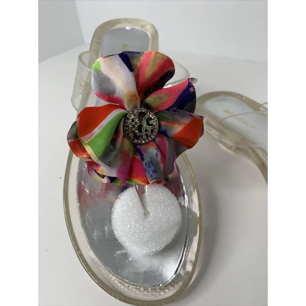 BCBGirls‎ Sandals Thongs Flip Flops Clear Plastic w/Fuchsia & Purple Size 9